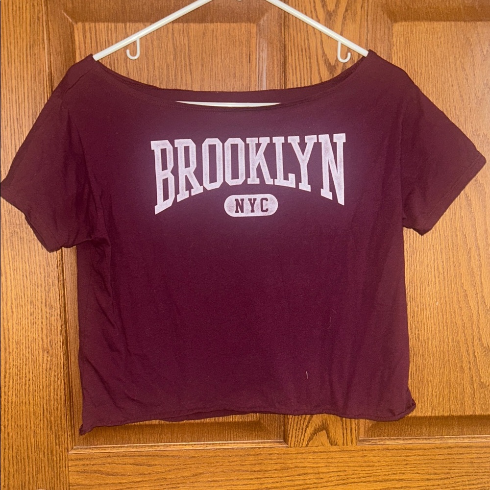 Hollister Burgundy Brooklyn NYC Off The Shoulder Crop Top